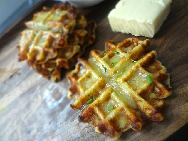 Mashed Potato, Cheddar, and Scallion Waffles