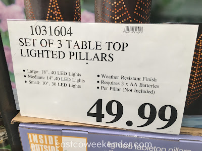 Deal for a set of 3 Inside Outside Garden Lighted Tabletop Pillars at Costco