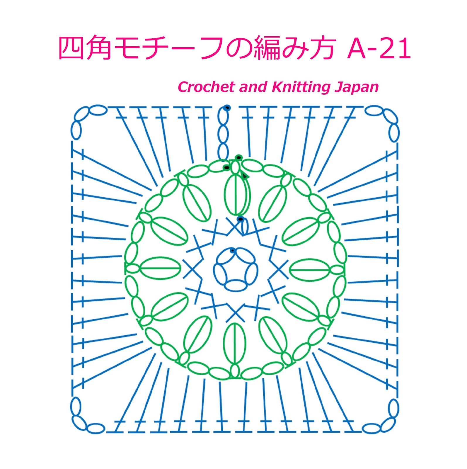 かぎ編み Crochet Japan クロッシェジャパン 四角モチーフの編み方 A 21 かぎ針編み初心者さん Crochet Square Motif For Beginners