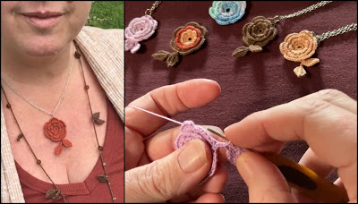 Vintage Crochet Rose Pendant Necklace | Mini Flower Jewelry Tutorial