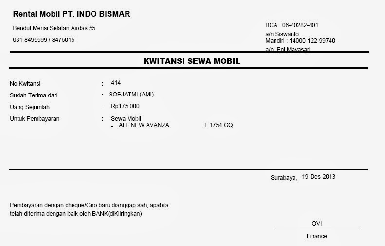 Contoh kwitansi rental mobil iklangratiz software rental 