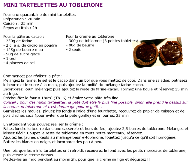 image Recette tartelettes au Toblerone