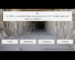 In 2002, a scientific team discovered a 6- to 7-million-year-old skull in northern ______. Answer choices include: Chad, Argentina, Australia, France