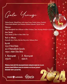 Marla Restaurant 2024 Yılbaşı Gala Yemeği Menü ve Fiyatları Program
