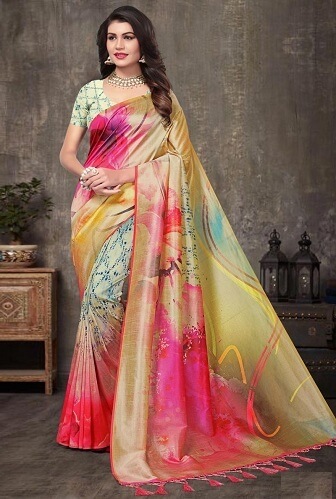 Multi-coloured Printed Saree