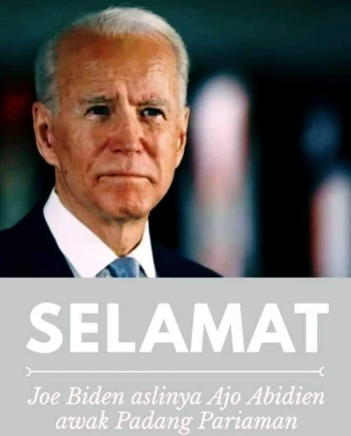 Meme Joe Biden Orang Pariaman Beredar di Media Sosial. Viral, Joe Biden Disebut Turunan Indonesia yang Berasal dari Pariaman, Sumatera Barat.