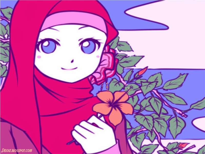 14 Kartun Muslimah Imut Membawa Bunga Anak  Cemerlang