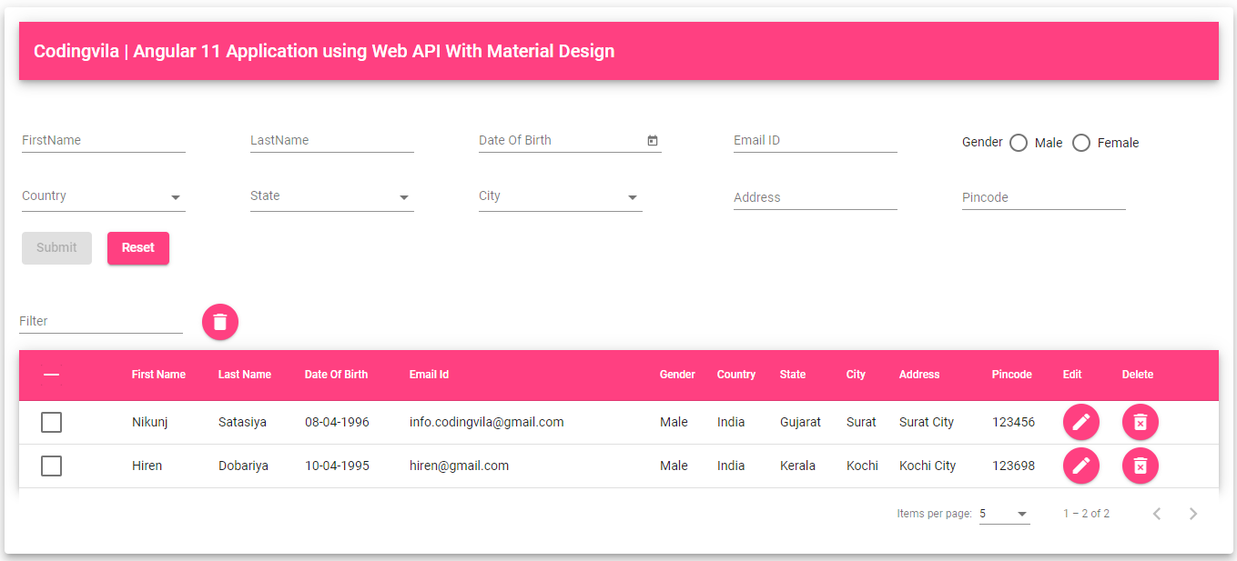 Angular 11 CURD Application using Web API With Material Design