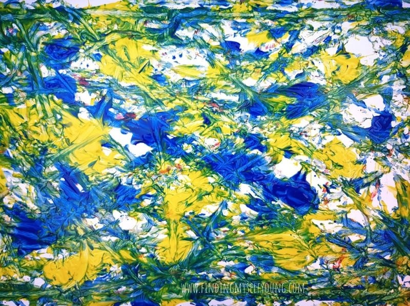 blue, green and yellow ball painting