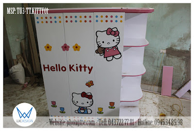 Tủ áo liền kệ sách trang trí Hello Kitty MSP: TU3-TT.KITTY01 của bé Thùy Trang