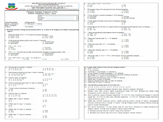 Soal UTS Kelas 4 Matematika KTSP Semester 1