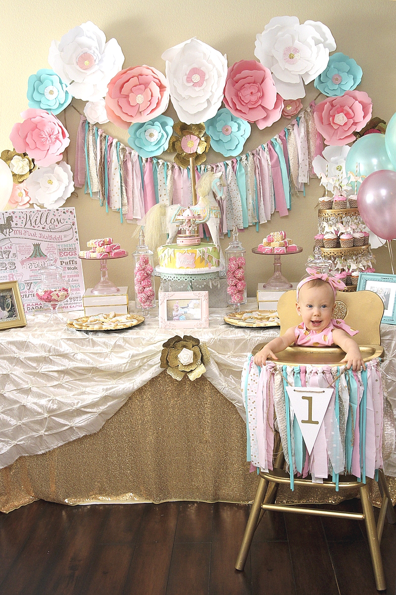 A Pink Gold Carousel 1st Birthday Party Party Ideas 