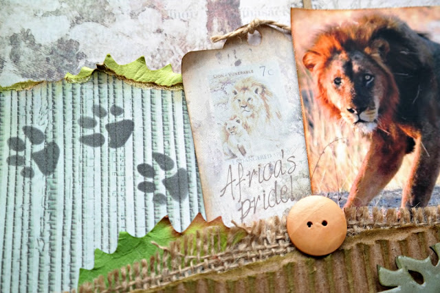 Stenciled Big Cat Lion Footprints on a Nature Scrapbook Page by Dana Tatar
