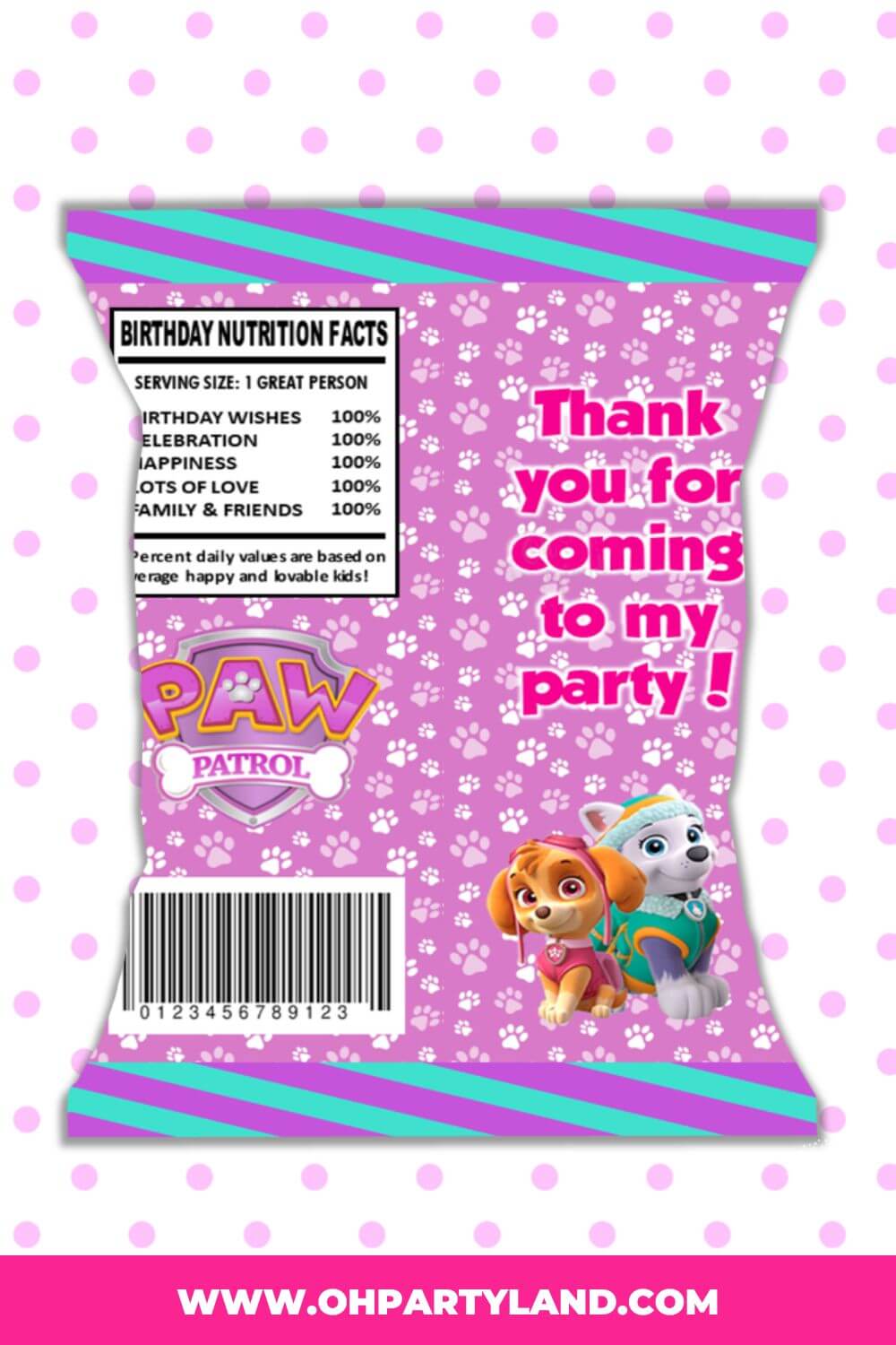 paw patrol chip bag