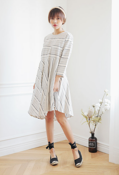 Striped Three Quarter Sleeved Dress