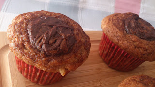 muffins platano crema de cacao banana nocilla nutella magdalenas alma obregon receta desayuno merienda postre ricos jugosos esponjosos tiernos cuca