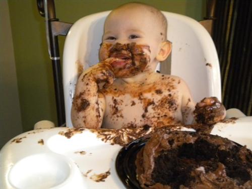 Baby Eating Chocolate Cake