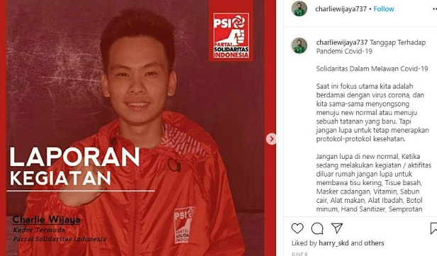 Bantahan disampaikan langsung oleh DPW PSI DKI Jakarta seiring dengan pernyataan Charlie Wijaya di akun Instagramnya.