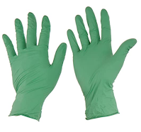 a pair of green disposable gloves