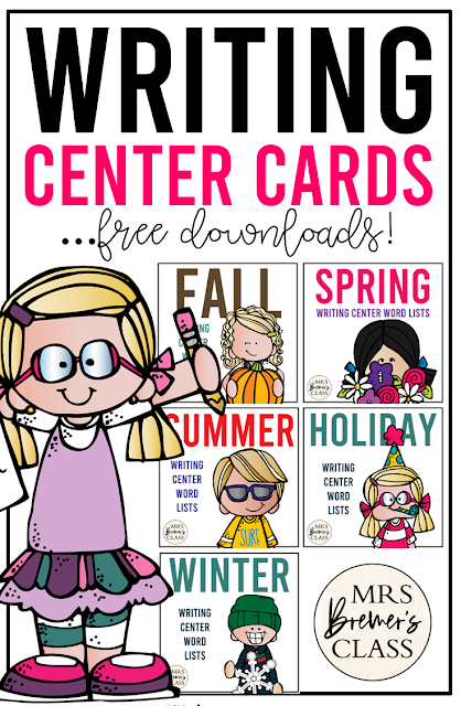 FREE Writing Center word lists charts with picture cues for Kindergarten and First Grade