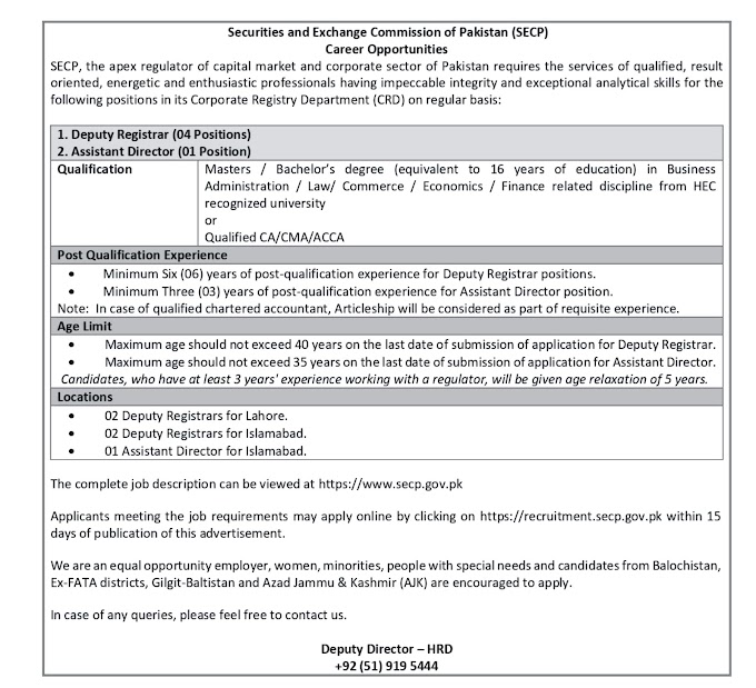 Securities and Exchange Commission of Pakistan SECP Jobs 2023 | Application Form at www.secp.gov.pk