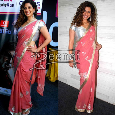 Bollywood Fashion Sarees on Bollywood   Tv Serial Actress Smiles In Her Pink Chiffon Saree