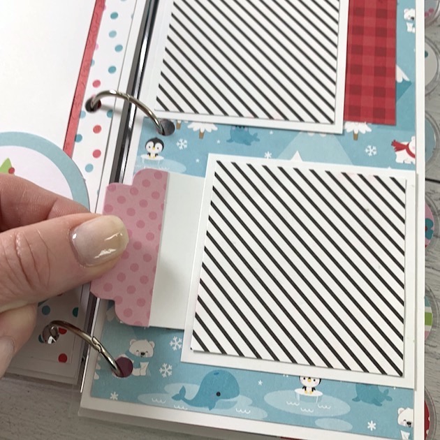 Christmas winter scrapbook album with a pocket and a pull-out tag