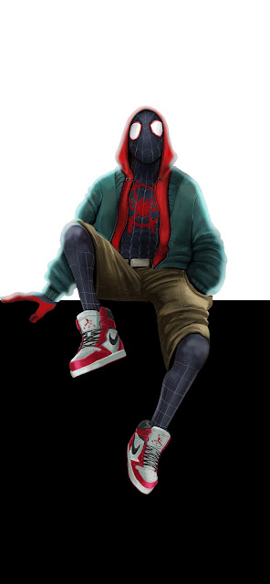 miles morales spider-man seat in building. image to use as background wallpaper on iOS 16 or any android.