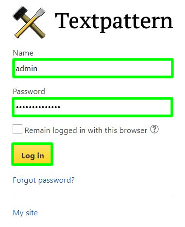 login admin username and password textpattern website