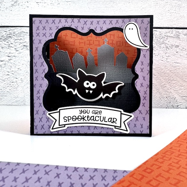 Halloween Card with Bat, ghost & Tombstones made with Cutting File