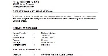 Contoh Resume Memohon Kerja Dalam Bahasa Melayu - Is Sam 