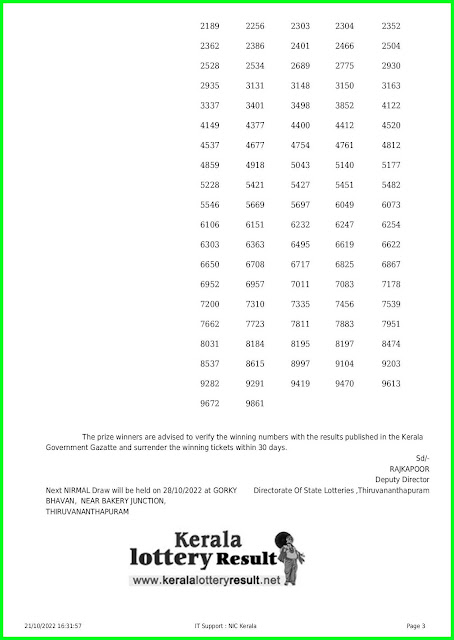 Live Kerala Lottery Result Today 21.10.22 Nirmal Lottery NR 299 Result online  keralalotteryresult.net