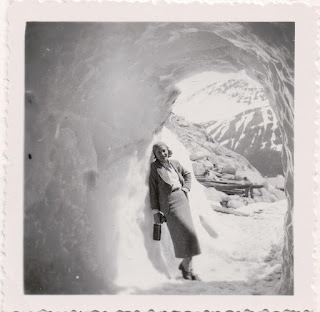 Tamara Matul smiling in the snow. 1935?