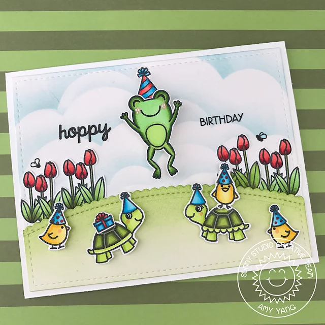 Sunny Studio Stamps: Timeless Tulips and Froggy Friends Birthday Cards by Amy Yang