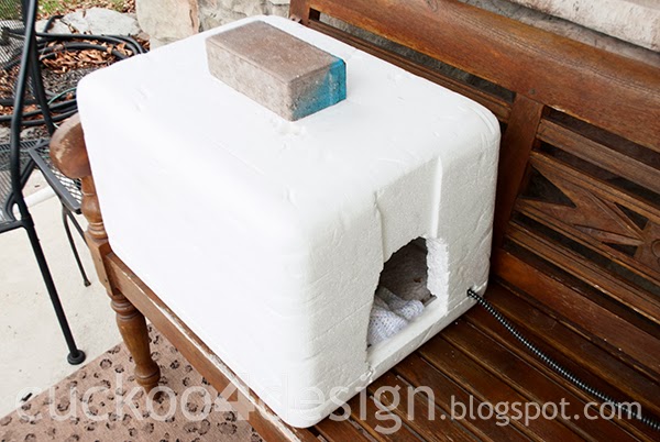 insulated box for stray cats with heated pad inside