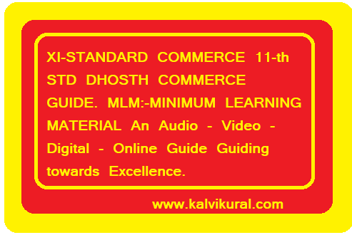 XI-STANDARD COMMERCE 11-th STD DHOSTH COMMERCE GUIDE. MLM:-MINIMUM LEARNING MATERIAL An Audio - Video - Digital - Online Guide Guiding towards Excellence.