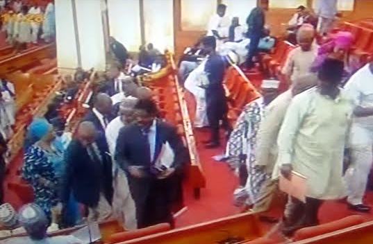 Picture Of The Day: PDP senators angrily walkout to protest Amaechi’s ministerial confirmation