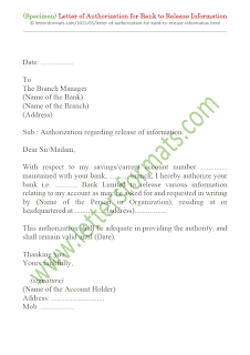 Letter of Authorization for Bank to Release Information