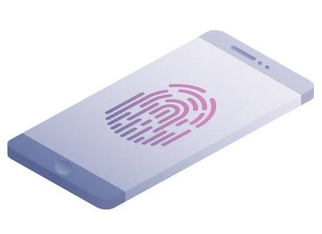 Gambar ini menunjukkan smartphone dengan sensor sidik jari di layar. Sensor sidik jari tersebut berbentuk oval dan terletak di bagian bawah layar.
