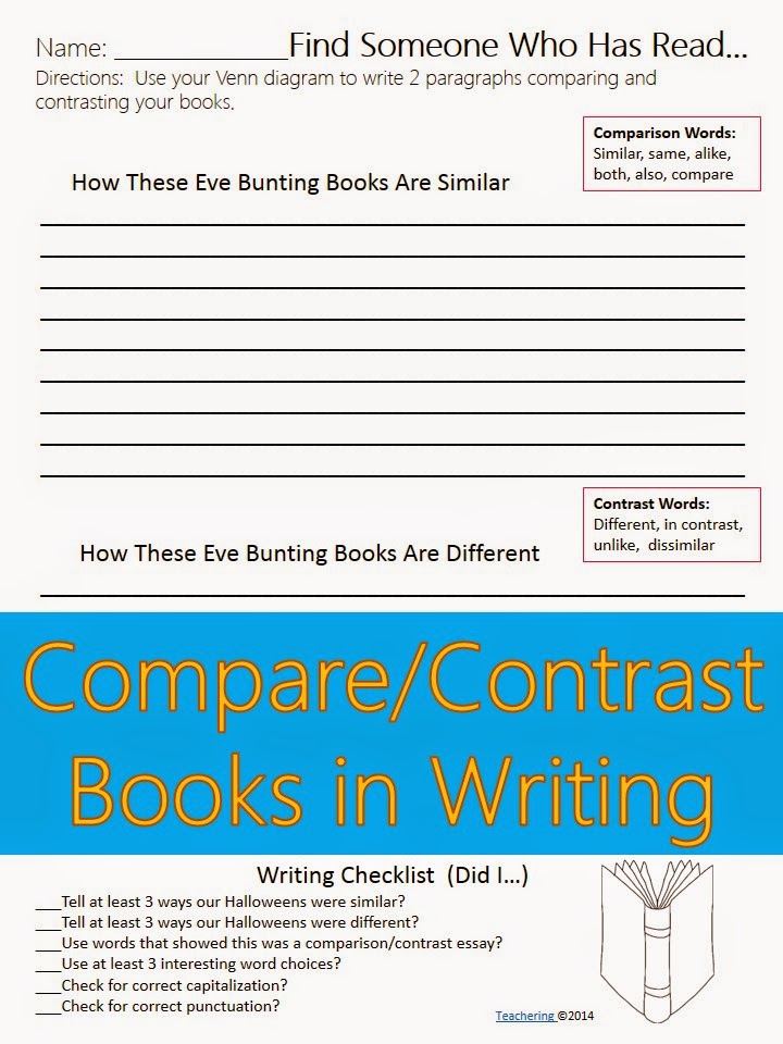 http://www.teacherspayteachers.com/Product/Eve-Bunting-Author-Study-Comparison-Contrast-Writing-and-Game-1499478