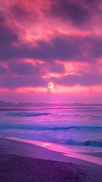 Wallpaper Beautiful Pink Beach Sunset