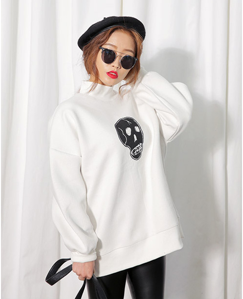 High-Neck Curl Simple Sweatshirt