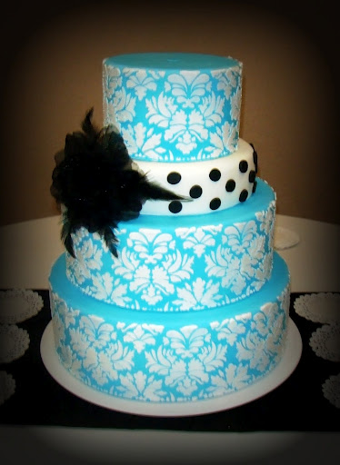 Turquoise Damask Wedding Cakes