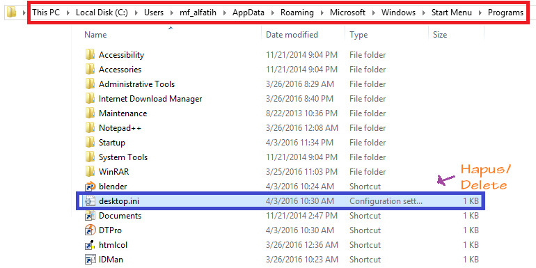 4 Langkah Mudah Mengatasi file desktop.ini Yang Muncul Saat Startup Windows 8.1 Enterprise untuk Windows 7 Sama Saja