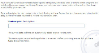 System restore point description