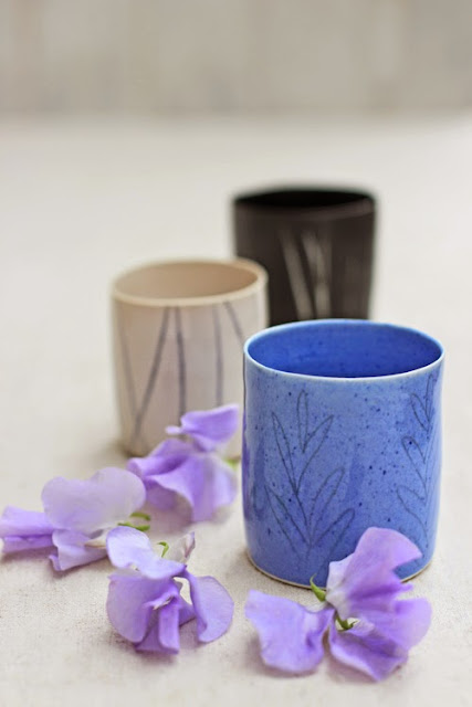 Pale purple sweet peas, Cups by Lotta Zerrander