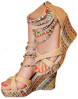 getmorebeauty Wedge Sandals with pearls womens high heel