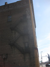 old building, toledo ohio, brick, metal escape stairs