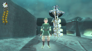 Link standing next to a Guardian on a wall in Nayru's Silent Realm