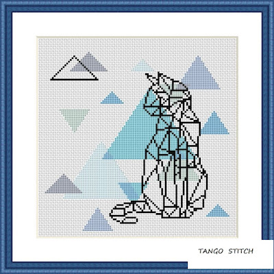 Geometric cat cross stitch pattern Cute animals embroidery - Tango Stitch